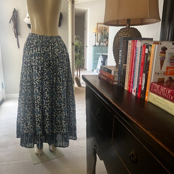 TERA BORA Full Cut Mixed Blue Batique Maxi in Length Bohemian Skirt - Picture 4 of 13